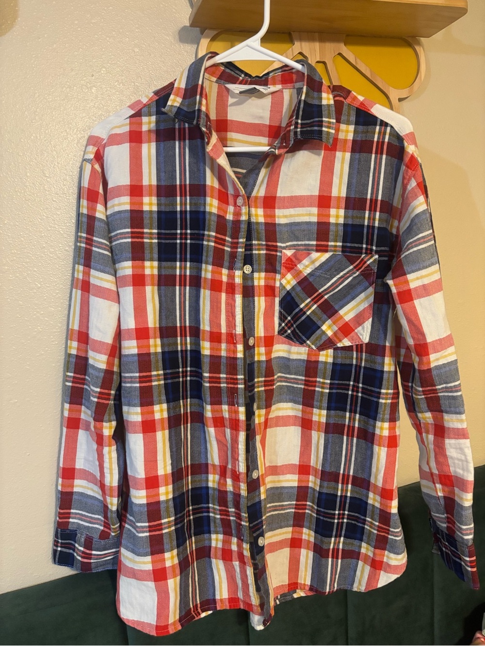 Old Navy Red, Blue & White Plaid Boyfriend Button-Down Shirt